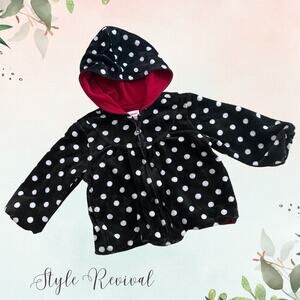 Gymboree Black, White Polka Dot Red Lined Hooded Cozy Zip Up Jacket- Sz 12-18 Mo